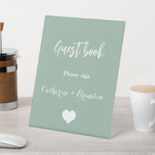 Sage Green エレガント Signature Script Guest Book 台座サイン (インサイチュ)