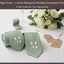 Sage Green | オーダーモノグラム ウェディング グルームズメン ネクタイ