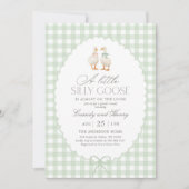 sage green ギンガム・シリーグース・ジェンダーリビール 招待状 (正面)