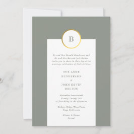 sage green & ゴールドの箔押し円形モノグラム結婚式 招待状