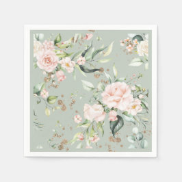  sage green ゴールド 水彩 フラワーボタニカルパーティー スタンダードカクテルナプキン