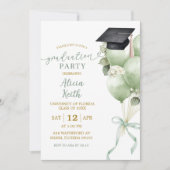  sage green ハイドランジア風船 卒業パーティー招待状 招待状 (正面)