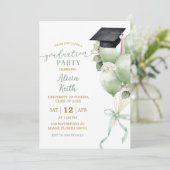  sage green ハイドランジア風船 卒業パーティー招待状 招待状 (スタンド正面)