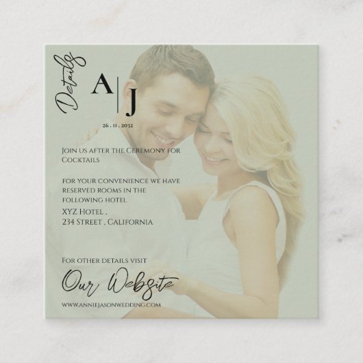 Sage Green フェイク Vellum写真の結婚詳細 エンクロージャーカード (正面)