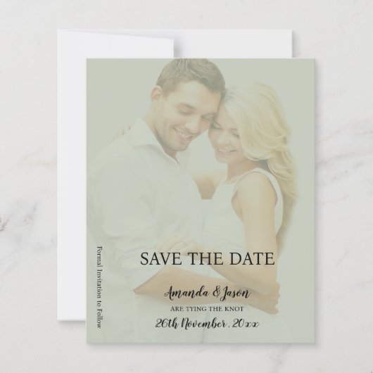 Sage Green フェイク Vellum写真結婚式の日付を保存 (正面)