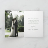 Sage Green フランスのフローラクレスト結婚の写真 サンキューカード (内部)