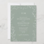Sage Green ミニマル Leaf Photo Monogram結婚's 招待状 (正面)