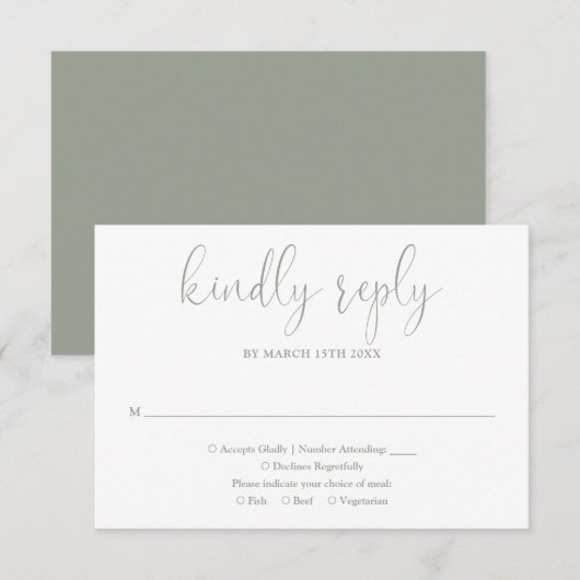 Sage Green モダン Chicスクリプエレガントト結婚の 出欠カード (正面/裏面)