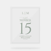 Sage Green モダン Monogramのテー結婚ブル番号 アクリルサイン (正面)