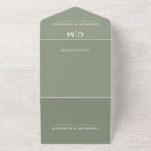 Sage Green モダン Monogram QRコードRSVP結婚's オールインワン招待状 (外側)
