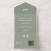 Sage Green モダン Monogram QRコードRSVP結婚's オールインワン招待状 (内側)