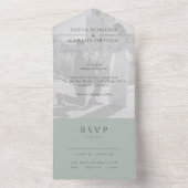 Sage Green モダン Photo結婚's オールインワン招待状 (内側)