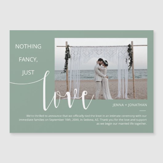 Sage Green モダン Scriptミニマル Photo Magnet マグネット招待状 (正面)