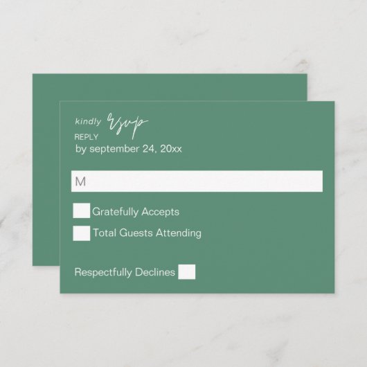 Sage Green モダンWrithilk No Meal RSVP (正面/裏面)