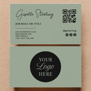 sage green ロゴ QRコード ミニマリスト プロフェッショナル 名刺