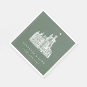 sage green ヴィンテージ城イラスト結婚式 スタンダードランチョンナプキン (角)