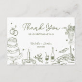 sage green 手描きのウィームジカルな結婚式のお礼 エンクロージャーカード (正面)