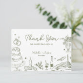 sage green 手描きのウィームジカルな結婚式のお礼 エンクロージャーカード (スタンド正面)