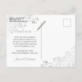 sage green & 白の結婚式 Save the Date カレンダー 案内ポストカード (裏面)