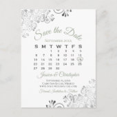 sage green & 白の結婚式 Save the Date カレンダー 案内ポストカード (正面)