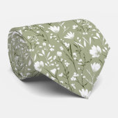 sage green 白花 ウェディング グルーム グルームズメン ネクタイ (ロール)