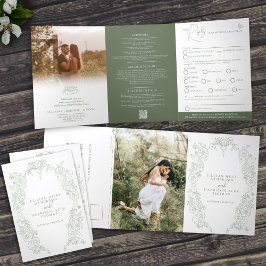 Sage Green(紋章の)フラ・ダ・リ結婚の食事オプションRSVP 三つ折り招待状