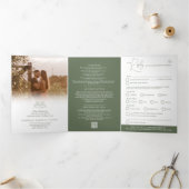 Sage Green（紋章の）フラ・ダ・リ結婚の食事オプションRSVP 三つ折り招待状 (内部)