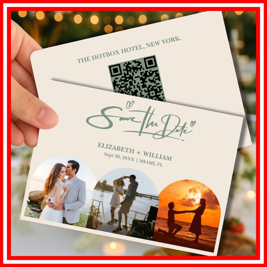 Sage Green | 結婚式の写真QRコード エレガント セーブザデート