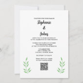 Sage Green 葉 QR Code Black Script 結婚's 招待状 (正面)