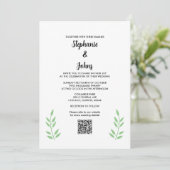 Sage Green 葉 QR Code Black Script 結婚's 招待状 (スタンド正面)