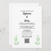 Sage Green 葉 QR Code Black Script 結婚's 招待状 (正面/裏面)