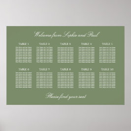 Sage Green 10テーブル結婚のシーティンググラフポスター ポスター