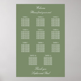 Sage Green 11テーブル結婚のシーティンググラフポスター ポスター