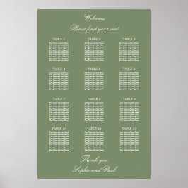 Sage Green 12テーブルの結婚シーティンググラフポスター ポスター