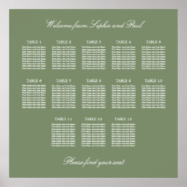 Sage Green 13テーブル結婚のシーティンググラフポスター ポスター