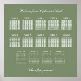 Sage Green 14テーブルの結婚シーティンググラフポスター ポスター