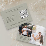 Sage Green 2写真オンラインRSVP QRコード結婚s エンクロージャーカード<br><div class="desc">カスタム写真QRコードのオンラインrsvpおよび/または結婚のウェブサイトのエンクロージャカード。セージグリーンのシンプルクラシックとデザインエレガントは結婚、あなたの色と調整するために私の店を参照してください私の代わりの色または"更なる背景の色を変更するクリックとカスタマイズ"スーツに変更)。お客様がQrコードをスキャンし結婚て、WebサイトまたはWebサイトのアドレスにアクセスできるように保し、RSVPオンラインで閲覧し、会場の場所、イベントの順序、ギフトレジストリへのリンクや願い事、ドレスコード、輸送などの他の情報を表示できるように簡単する。テンプレートは、あなたののqrコードカスタム、写真、新婦の名前と前後の日付と結婚文字を追加する準備ができていパーソナライズされたる。追加もし文字を追加しない場合は、単に離れテンプレートフィールドを追加空白のする。</div>