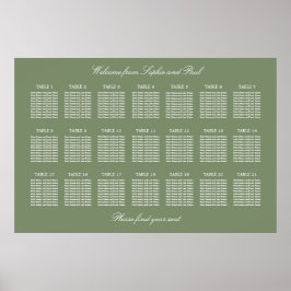 Sage Green 21テーブルの結婚シーティンググラフポスター ポスター