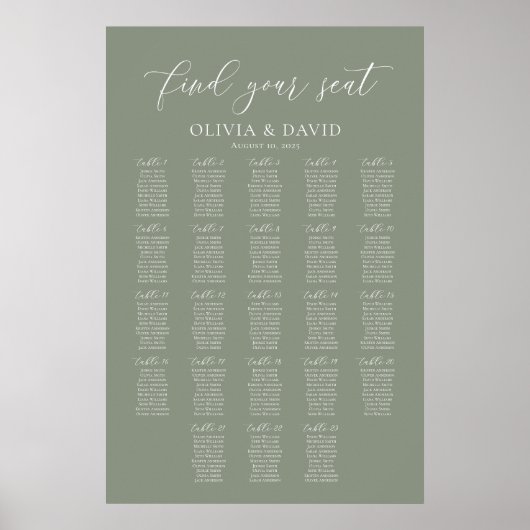 Sage Green 23テーブル席の座席表を見つける ポスター (正面)