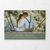 Sage Green 3ミニマル in 1フォトコラージュ結婚ズ 三つ折り招待状 (カバー)