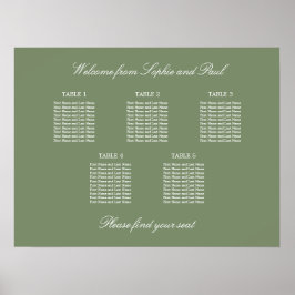 Sage Green 5テーブルの結婚シーティンググラフポスター ポスター