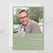 Sage Green 50誕生日写真 招待状 (正面)