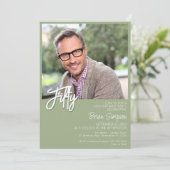 Sage Green 50誕生日写真 招待状 (スタンド正面)