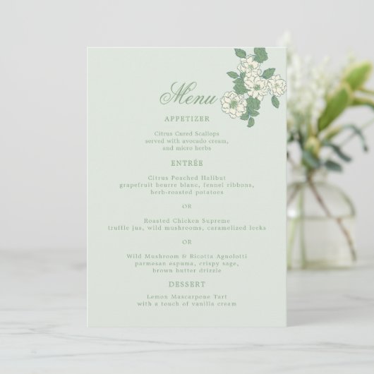 Sage Green 5x7 Wedding Menu Card 招待状 (スタンド正面)