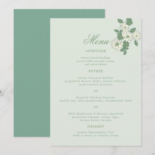 Sage Green 5x7 Wedding Menu Card 招待状 (正面/裏面)