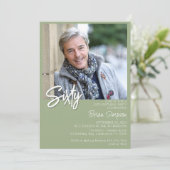 Sage Green 60誕生日写真 招待状 (スタンド正面)