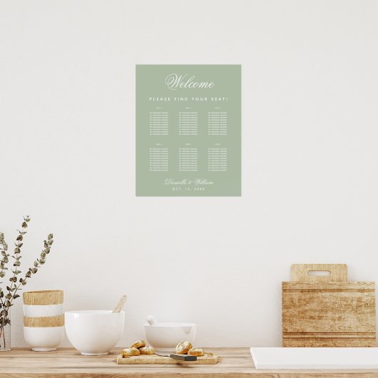 Sage Green 6 Table Simple Wedding Seating Chart ポスター (キッチン)
