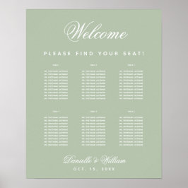 Sage Green 6 Table Simple Wedding Seating Chart ポスター
