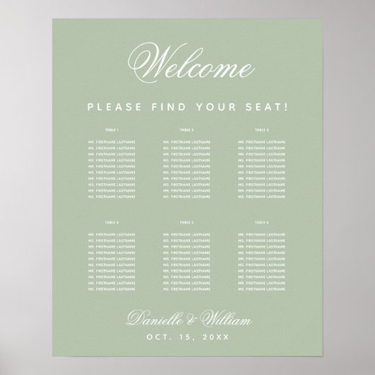 Sage Green 6 Table Simple Wedding Seating Chart ポスター (正面)