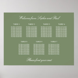 Sage Green 7テーブルの結婚シーティンググラフポスター ポスター